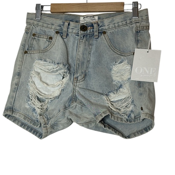 One Teaspoon Jean Shorts Womens Size 24 Blue Hustlers High Rise Distressed New‎